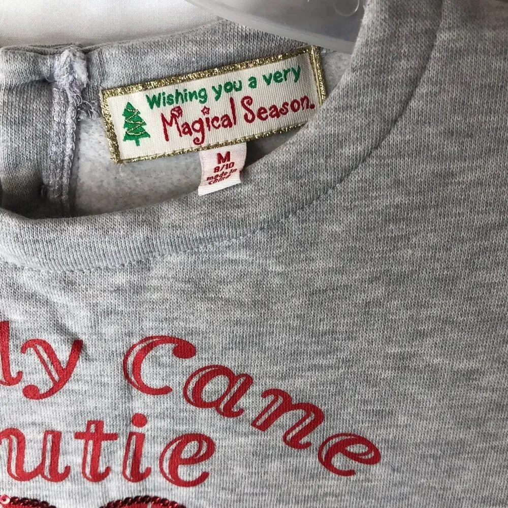 NWT Magical Season Christmas Candy Cane Cutie Gray Girl’s Dress. Size M.
